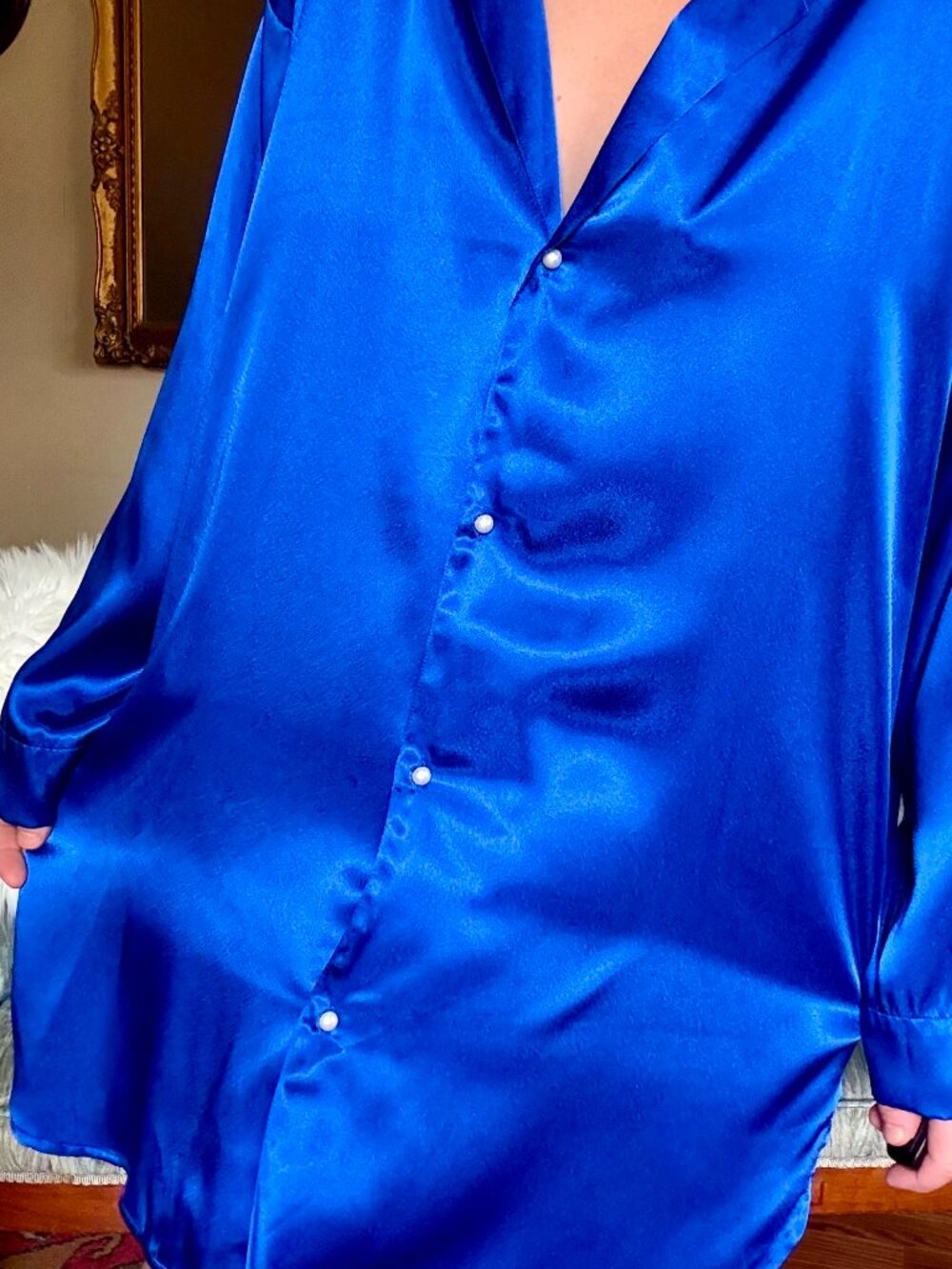Victoria’s Secret Satin Button Down Blue Medium NWT  Gold Label - Picture 7 of 10